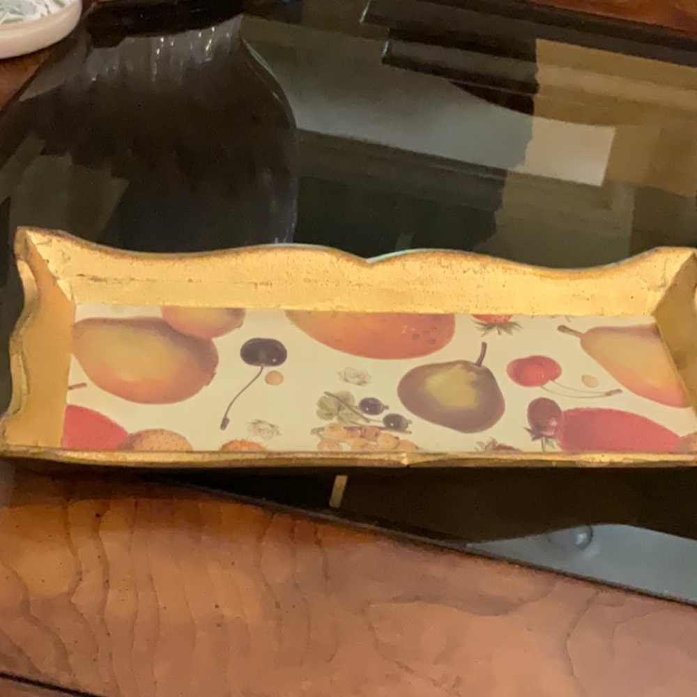 Decorative Gold leaf Italian Fruit Pattern Tray.  Beautiful and special, mint.